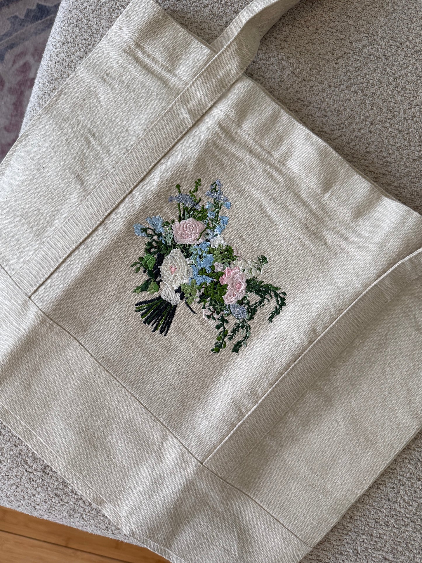 Custom Embroidered Wedding Bouquet Canvas Tote