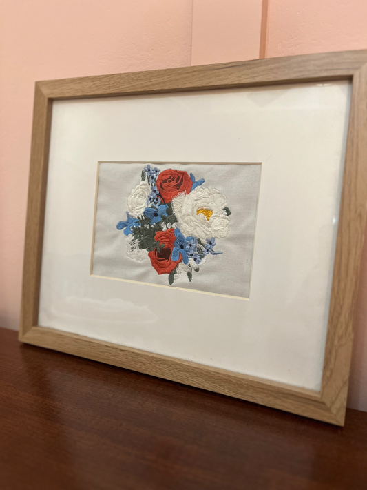 Custom Embroidered Wedding Bouquet Frame-able Artwork