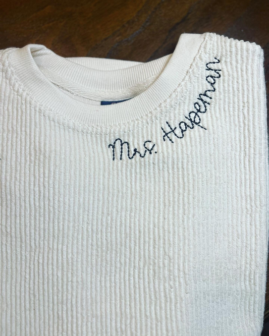 Custom Last Name or Wedding Date Corded Sweatshirt