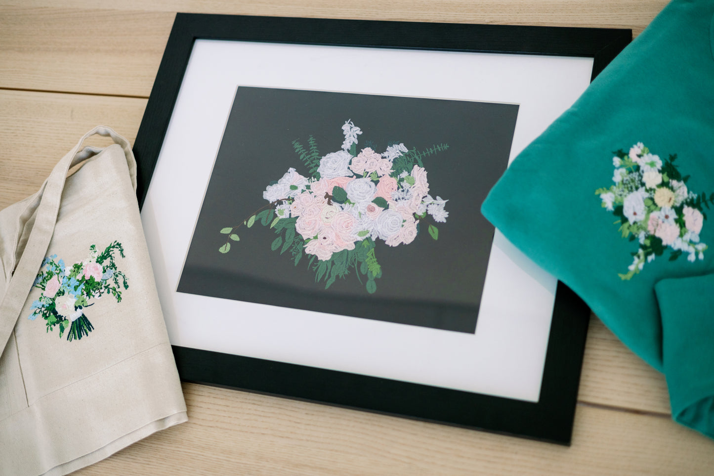 Custom Embroidered Wedding Bouquet Frame-able Artwork