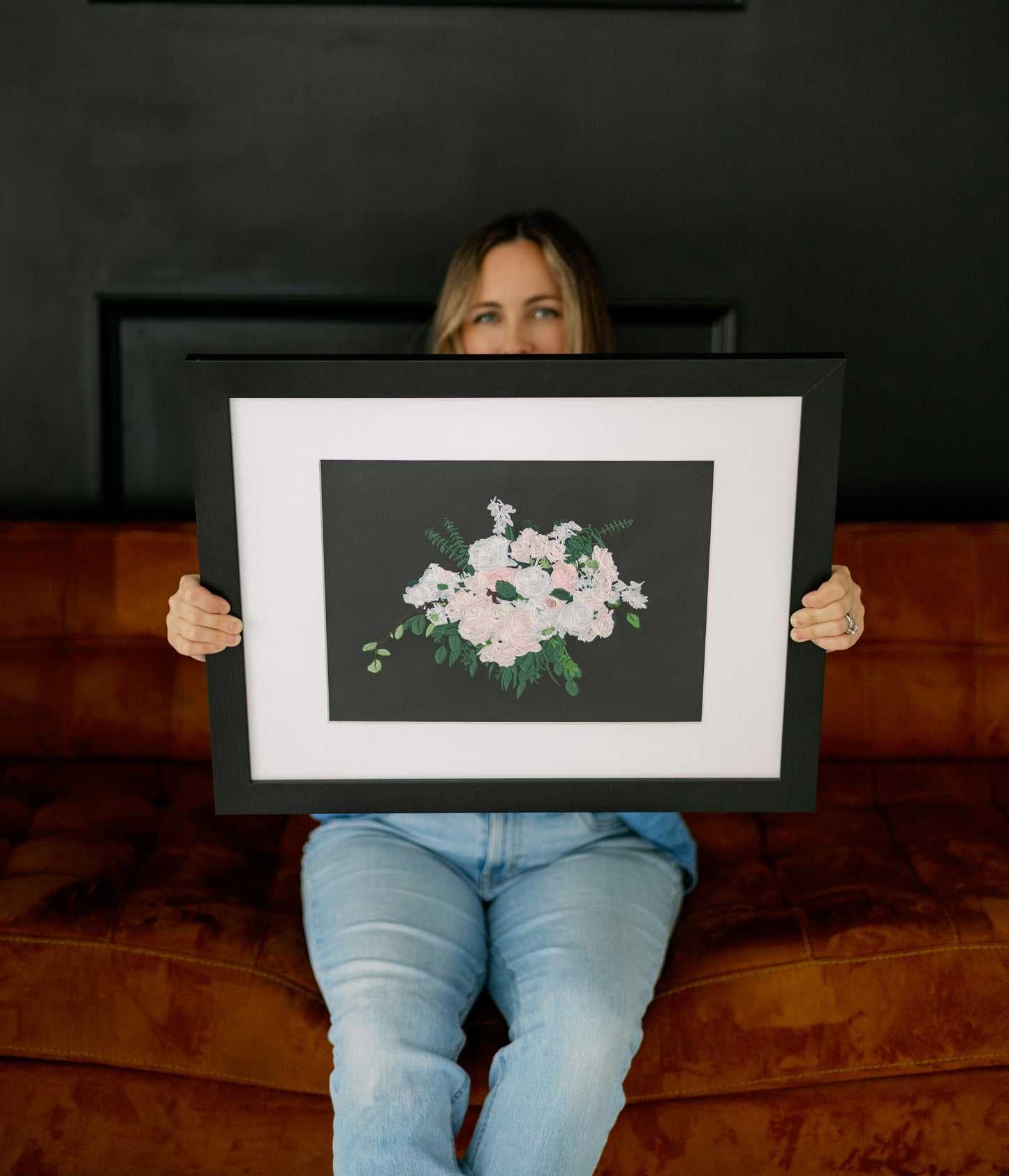 Custom Embroidered Wedding Bouquet Frame-able Artwork