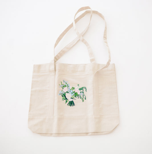 Custom Embroidered Wedding Bouquet Canvas Tote
