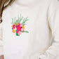 Custom embroidered wedding bouquet on ivory crewneck sweatshirt with name and date