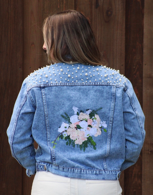 Custom Wedding Bouquet Denim Jacket
